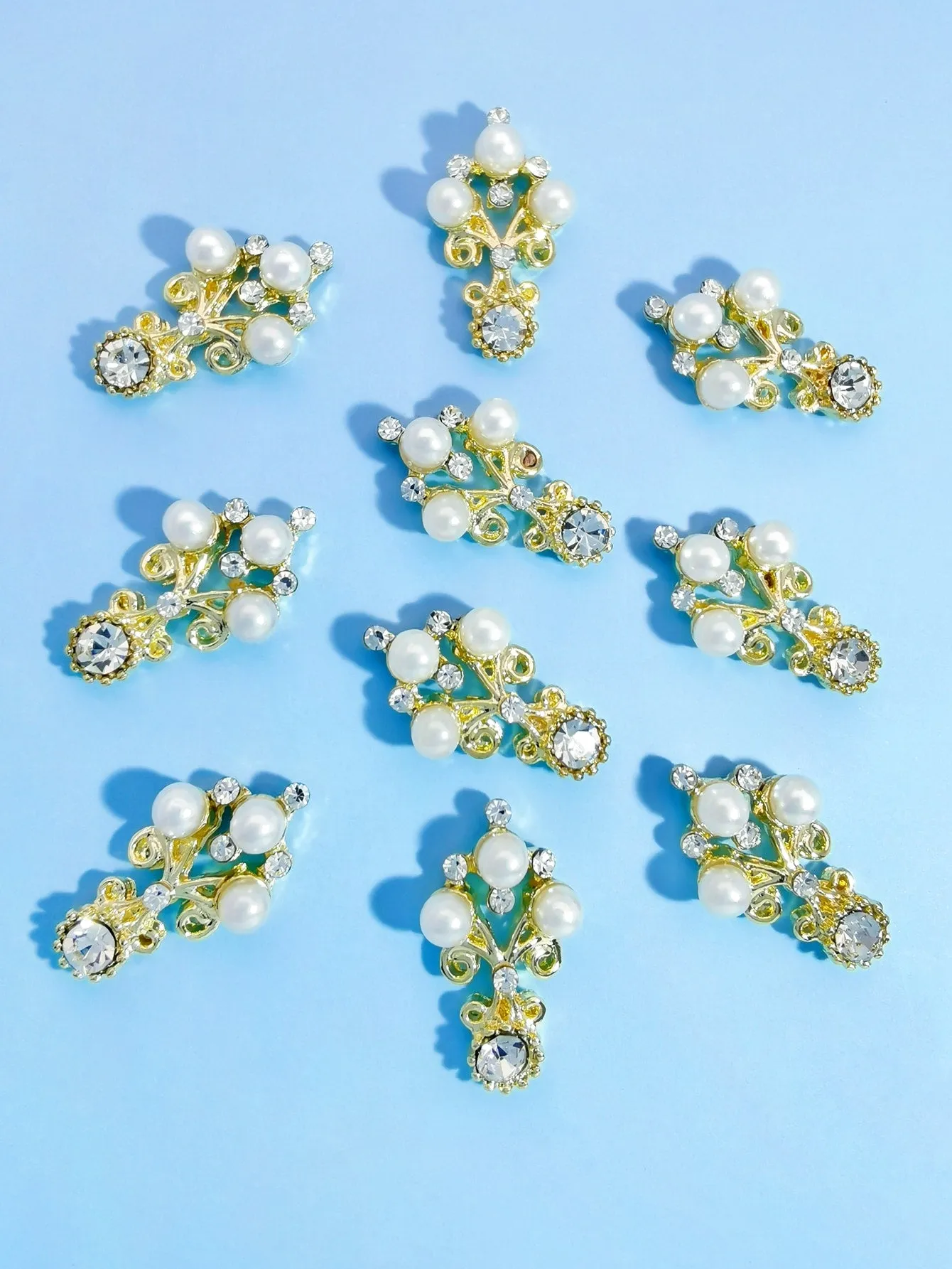 10pcs Rhinestone & Faux Pearl Decor Nail Art Decoration