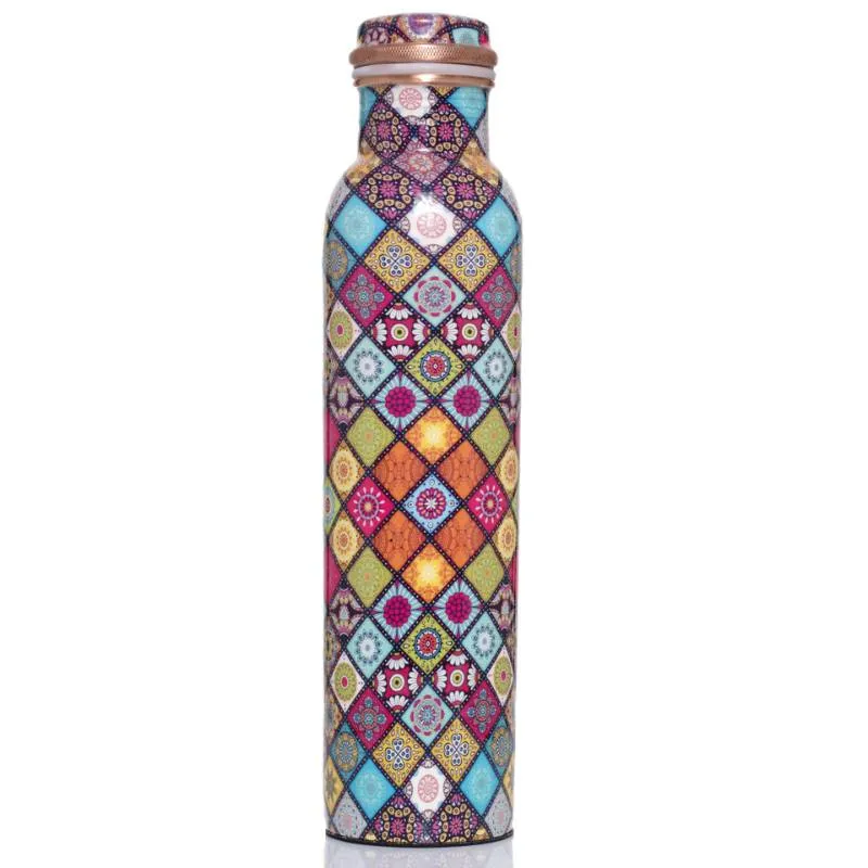 Abstract Pattern Copper Bottle | 3 x 3 x 11 inches