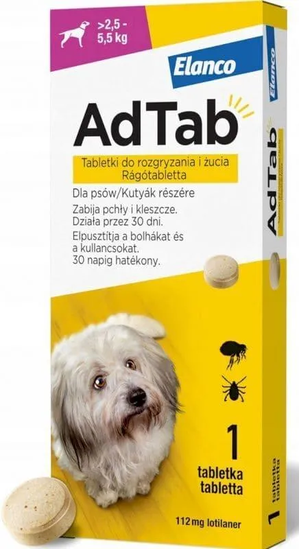 Best flea treatment for dogs chewable, AdTab 112 mg weighing 2.5-5.5 kg