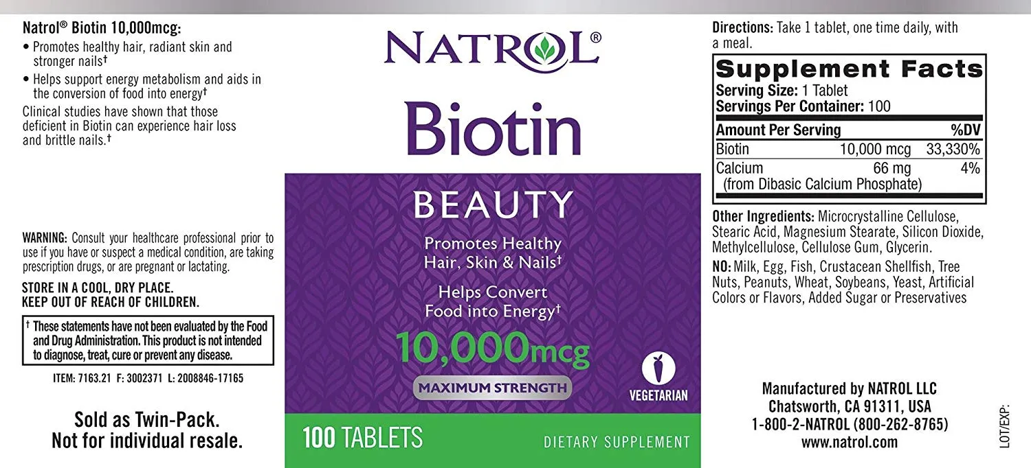 Natrol, Biotin, 60-100 Tablets