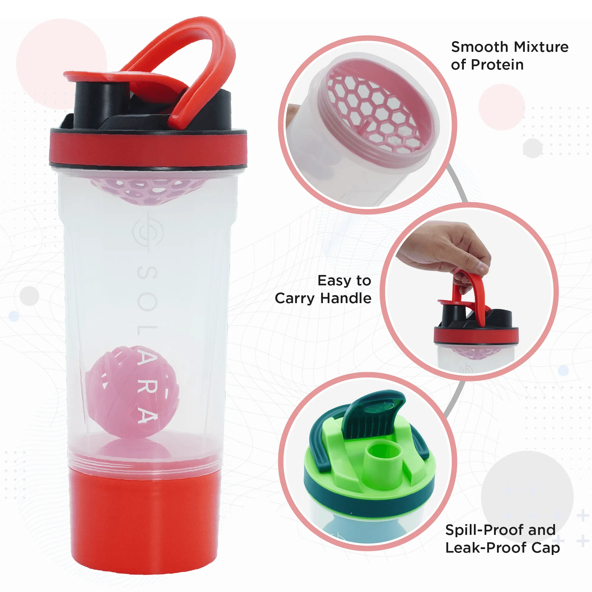 Protein Shaker Bottle with Shaker Ball & Mixing Grid -650 ML